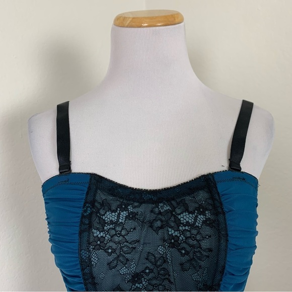 Torrid Ruched Lace Corset Bustier Top Garter Belt Straps Women’s 0/12 Blue Black - Picture 9 of 16